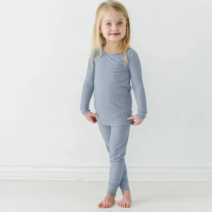 Misty Blue Ribbed Two Piece Long Sleeve Pajama Set , Misty Blue Ribbed Two Piece Long Sleeve Pajama Set - 12-18M