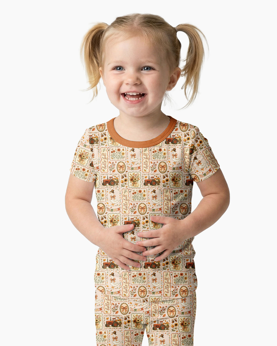 Farmhouse Fall Goose Family Matching Bamboo Two Piece Short Sleeve Pajama Set