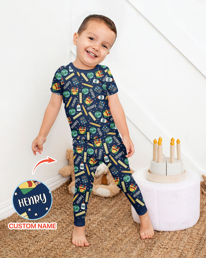 School Supply Bamboo Two Piece Short Sleeve Pajama Set