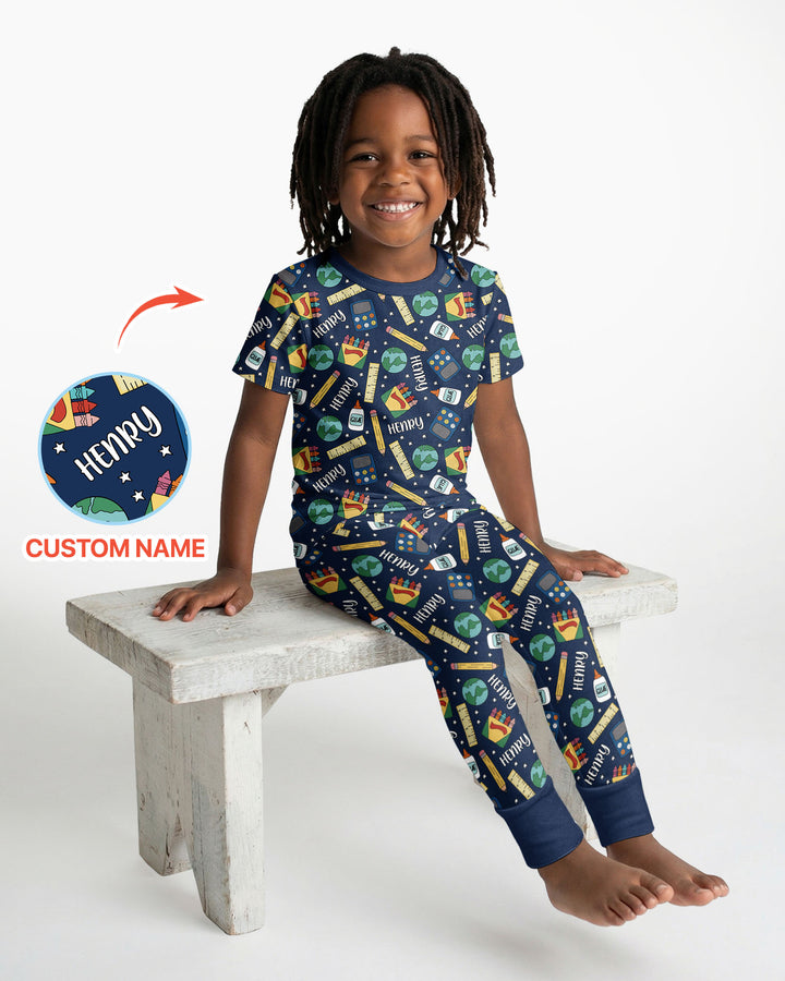 School Supply Bamboo Two Piece Short Sleeve Pajama Set