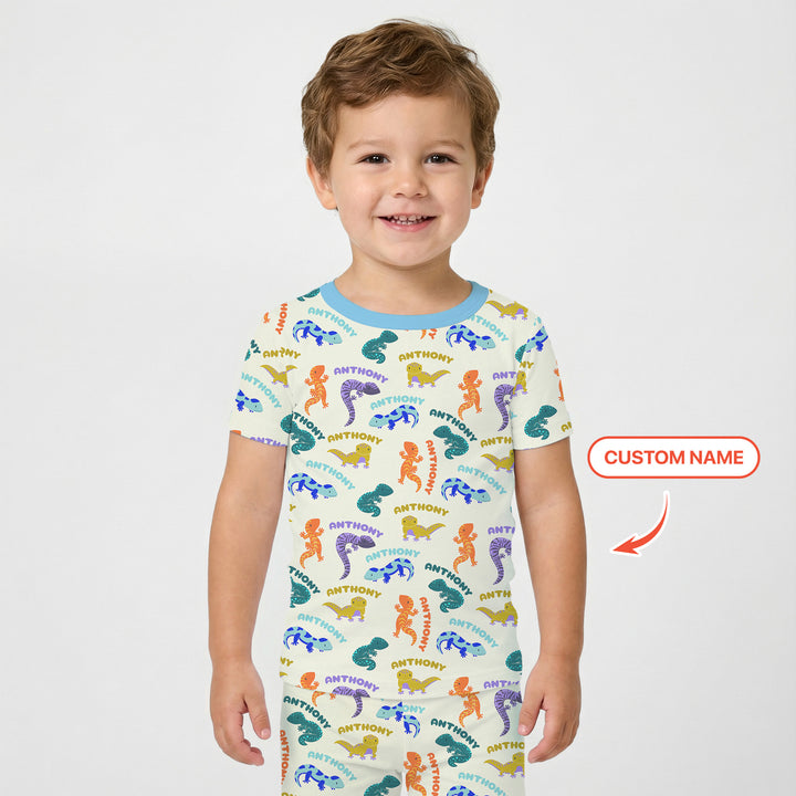 Custom Name Little Salamander Two Piece Short Sleeve Pajama Set