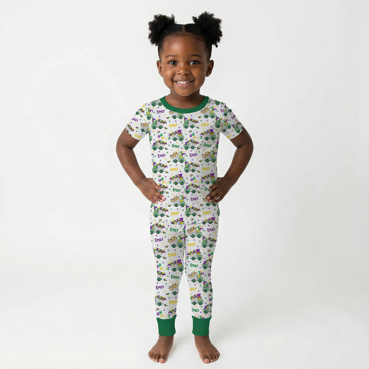 Mardi Gras Trucks Two Piece Short Sleeve Shorts Pajama Set