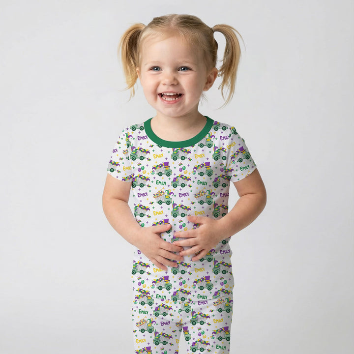 Mardi Gras Trucks Two Piece Short Sleeve Shorts Pajama Set