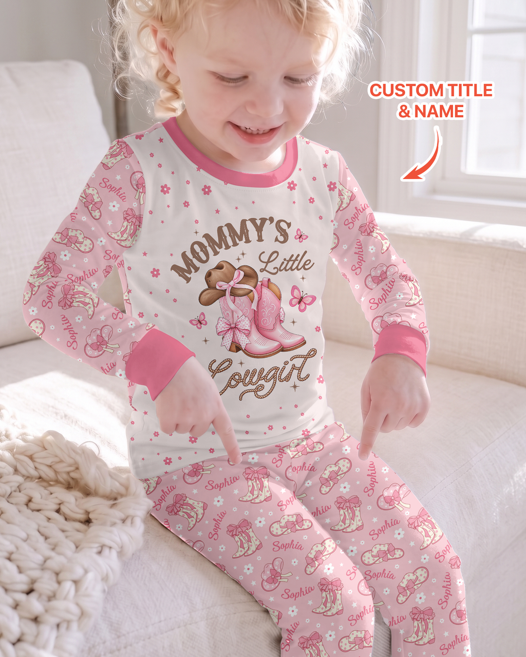 Personalized Family's Little Cowgirl Bamboo Two Piece Long Sleeve Pajama Set