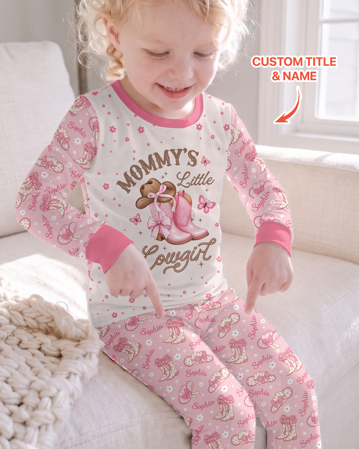 Personalized Family's Little Cowgirl Bamboo Two Piece Long Sleeve Pajama Set