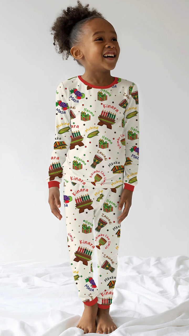Happy Kwanzaa Family Matching Two Piece Long Sleeve Pajama Set
