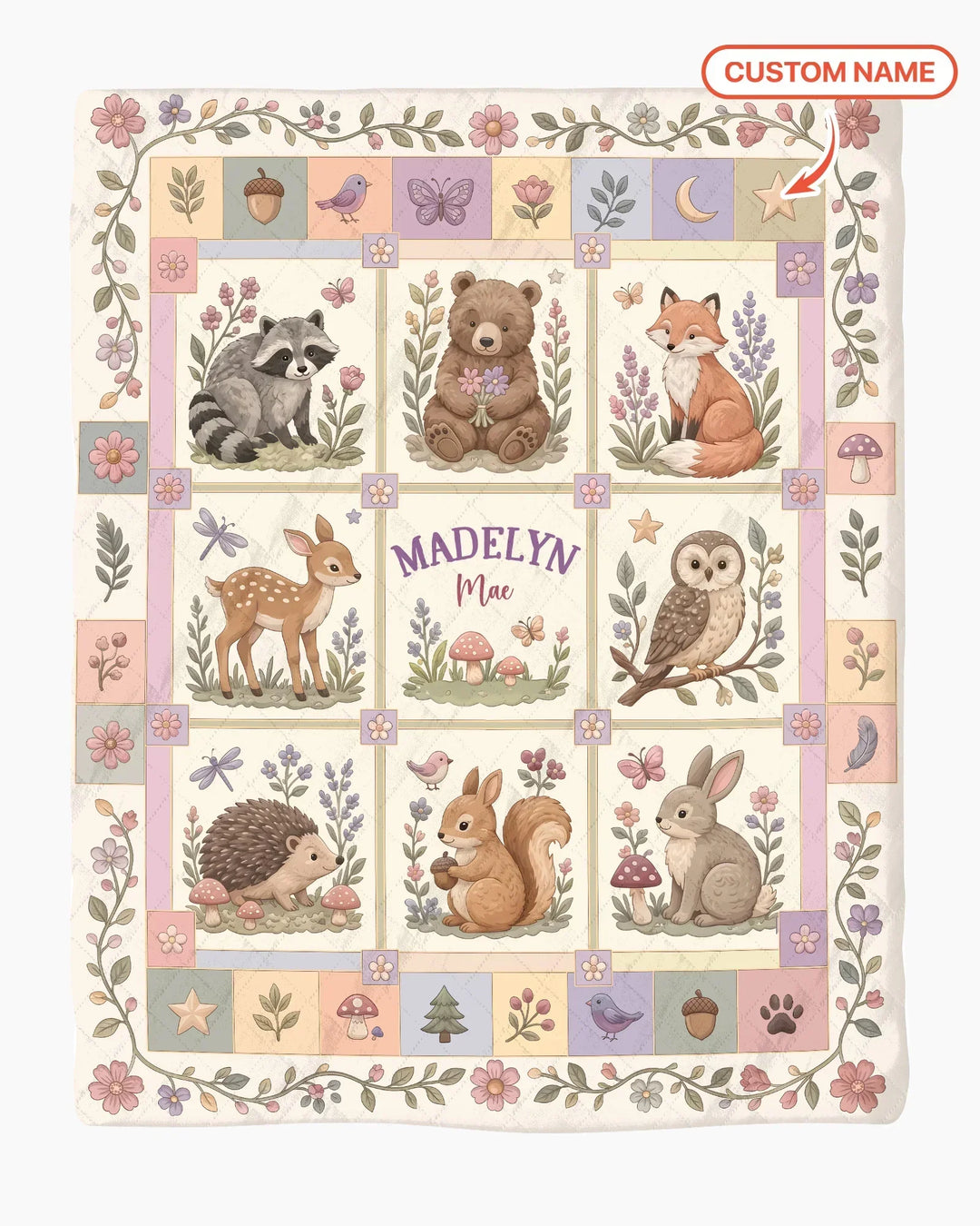 Custom Name Woodland Animal Bamboo Quilt Blanket