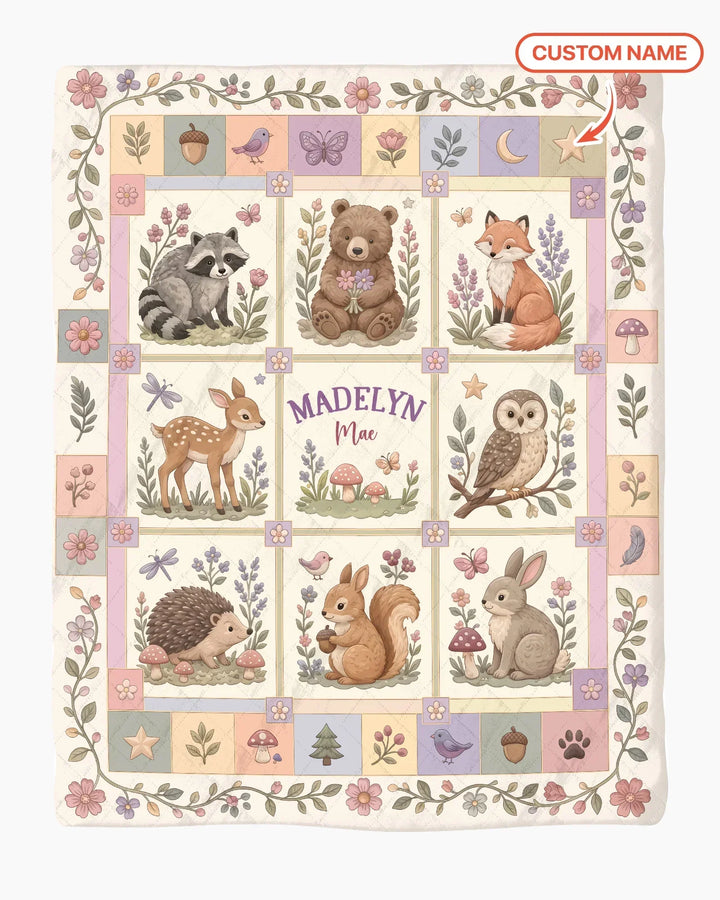 Custom Name Woodland Animal Bamboo Quilt Blanket