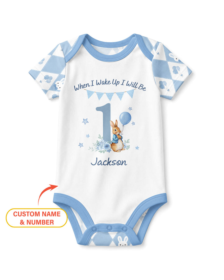 Custom Name When I Wake Up Bunny Birthday Bamboo Bodysuit