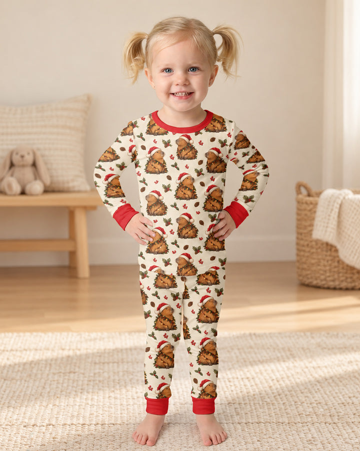 Cozy Christmas Capybara Bamboo Two Piece Long Sleeve Pajama Set