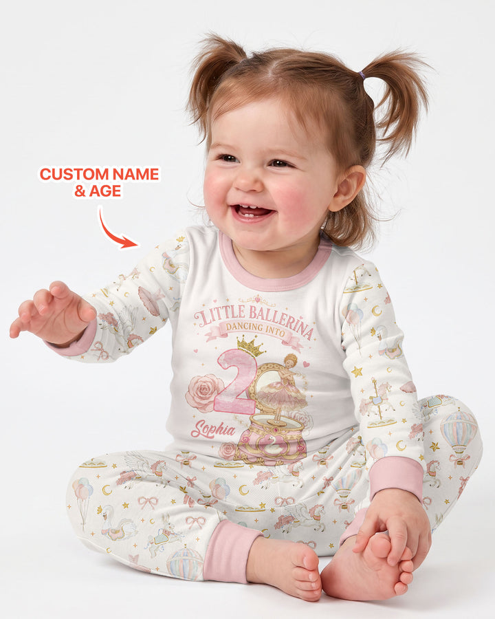 Little Ballerina Birthday Custom Name & Age Bamboo Two Piece Long Sleeve Pajama Set