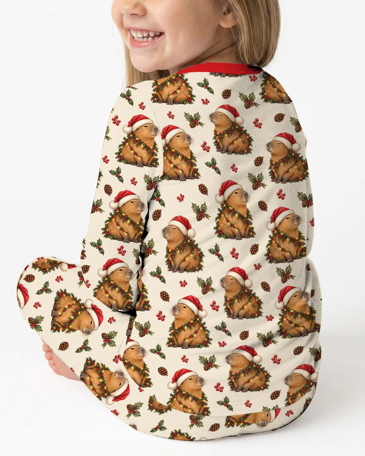 Cozy Christmas Capybara Bamboo Two Piece Long Sleeve Pajama Set