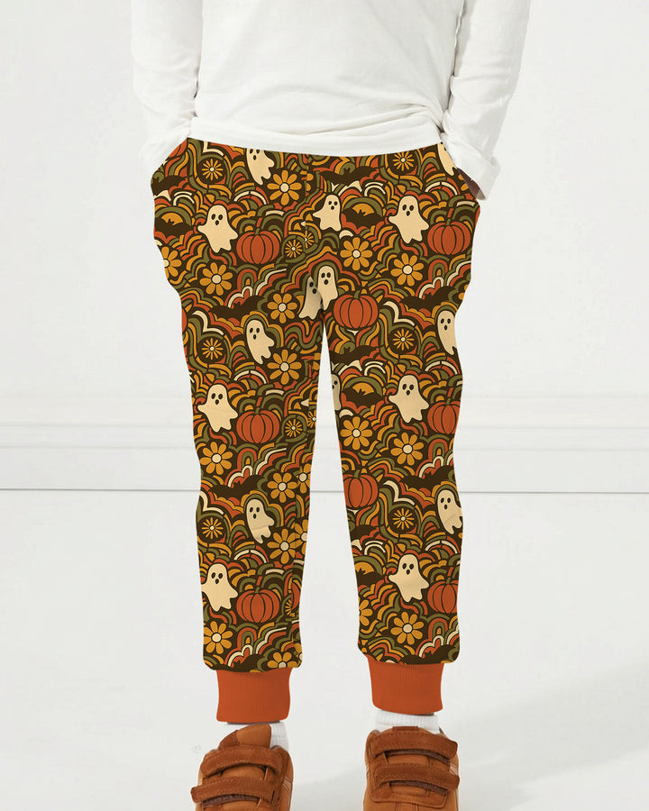 Retro Halloween Ghost Pumpkin Floral Bamboo Jogger