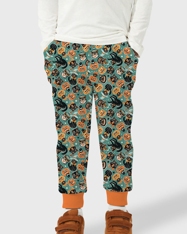 Retro Black Cat Witch Pumpkin Halloween Bamboo Jogger