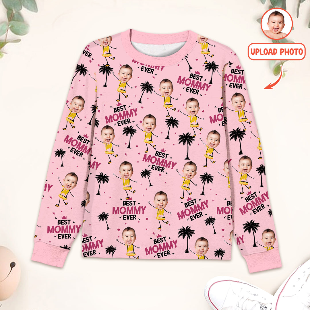 Custom Photo Best Mom Nana Ever Two Piece Long Sleeve Pajama Set For Christmas