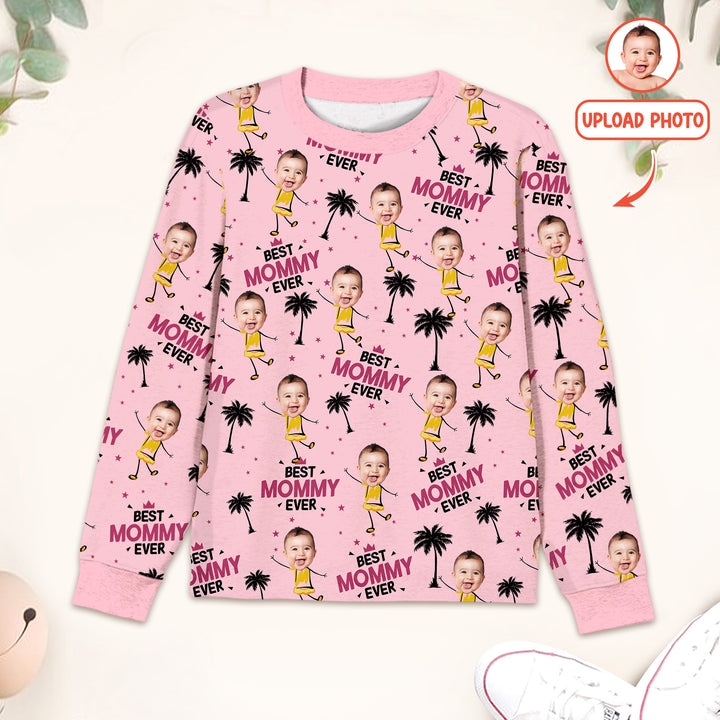Custom Photo Best Mom Nana Ever Two Piece Long Sleeve Pajama Set For Christmas