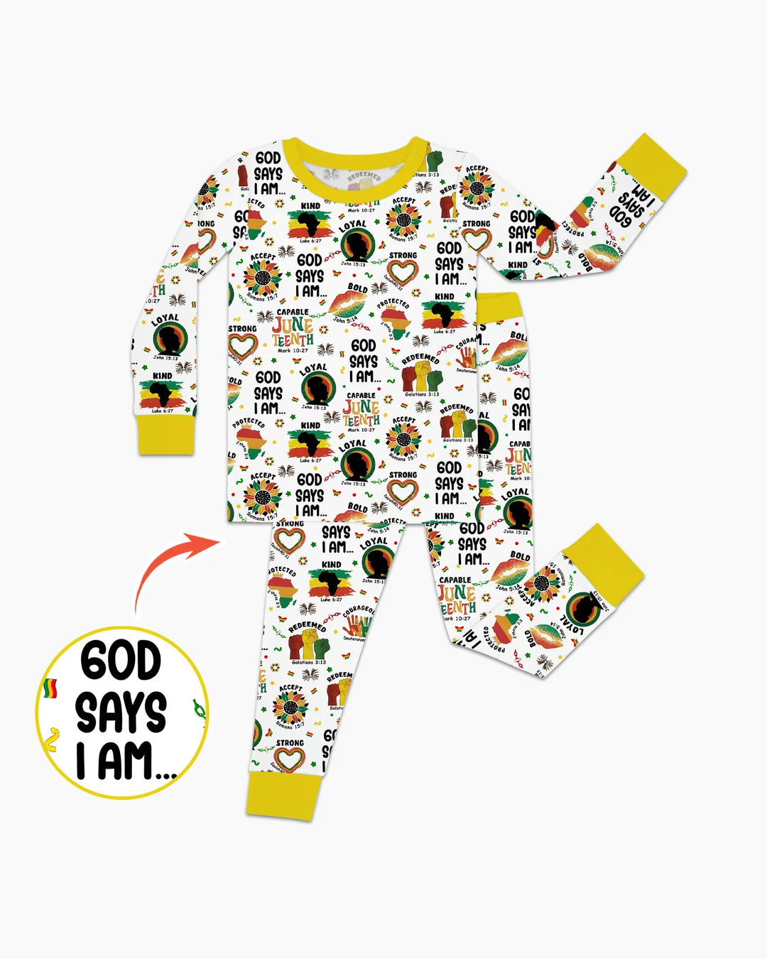 God Says I Am Juneteenth Bamboo Two Piece Long Sleeve Pajama Set