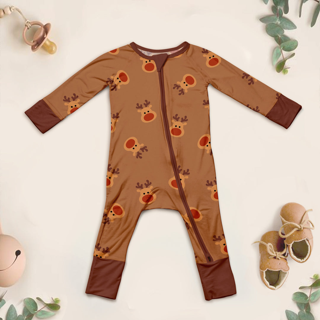 Reindeer Smiles Bamboo Zipper Pajamas for Infants - Warm & Whimsical