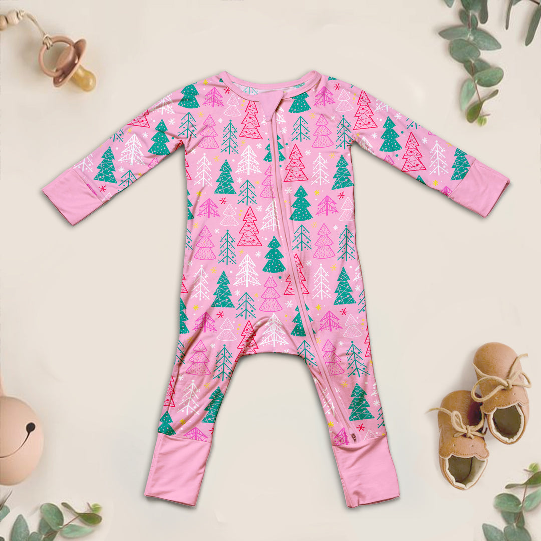 Festive Tree Bamboo Zipper Pajamas for Toddlers - Bright & Cheerful