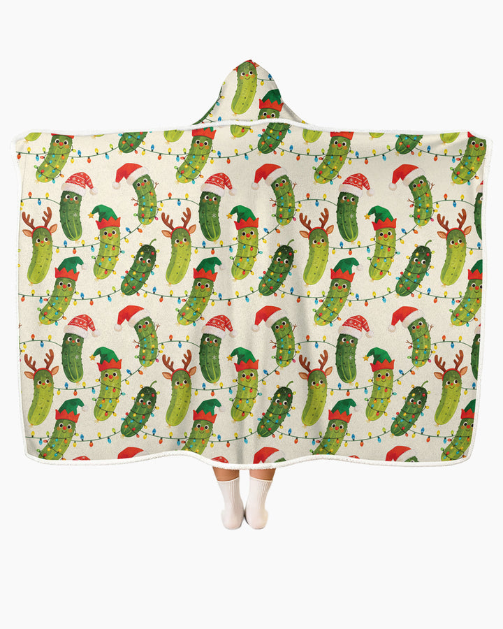 Cheerful Christmas Pickle Wearable Hooded Blanket