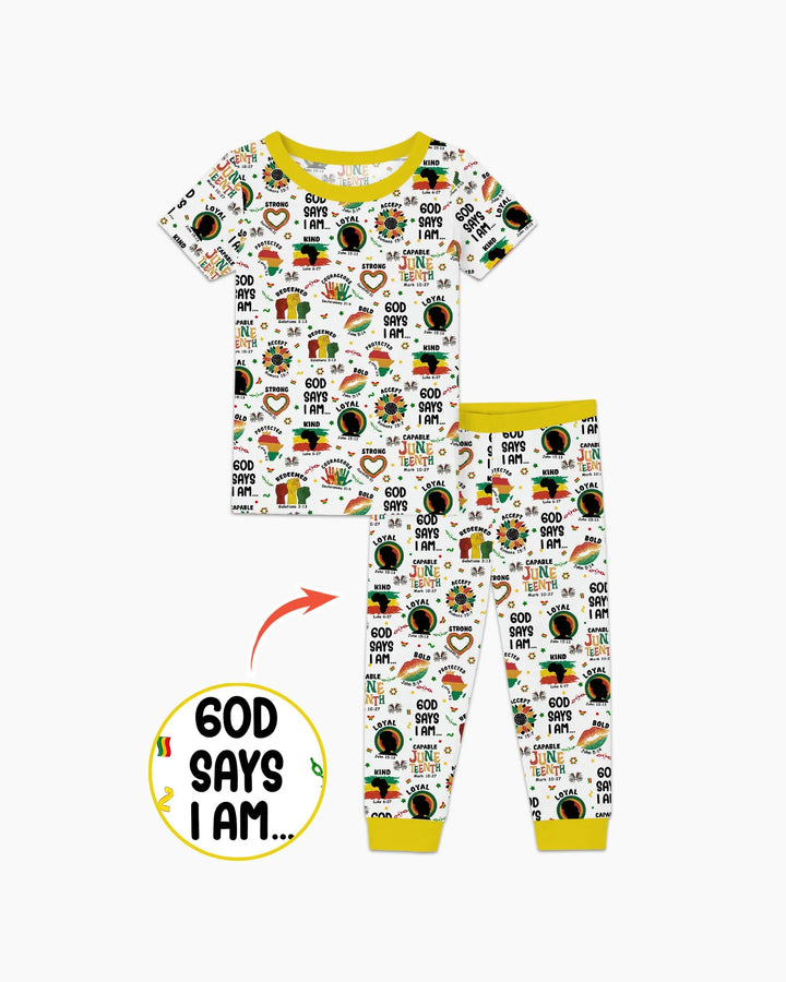God Says I Am Juneteenth Bamboo Two Piece Short Sleeve Pajama Set