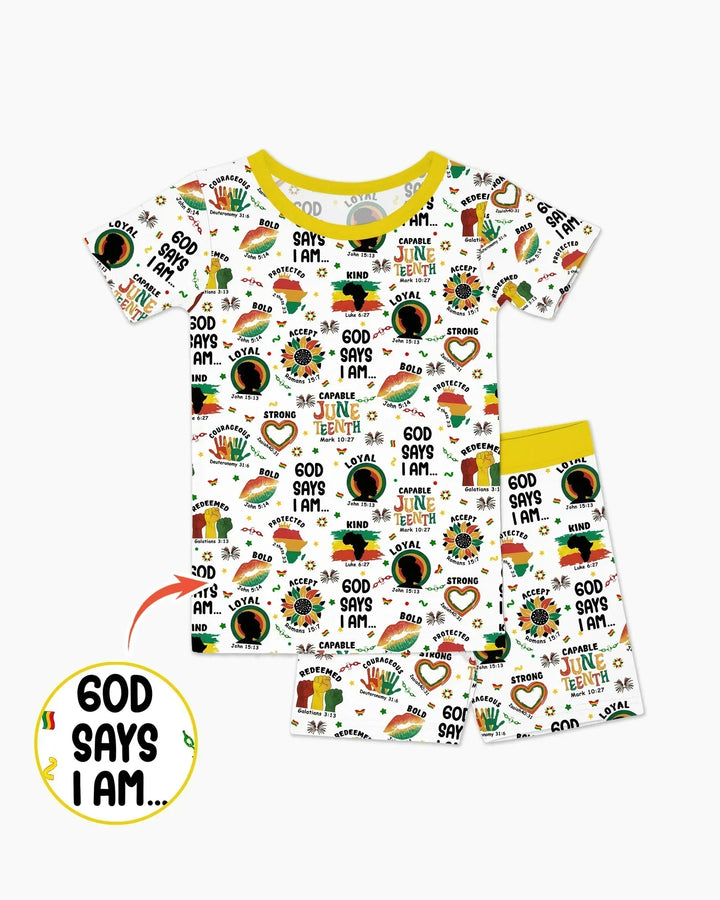 God Says I Am Juneteenth Bamboo Two Piece Short Sleeve Shorts Pajama Set