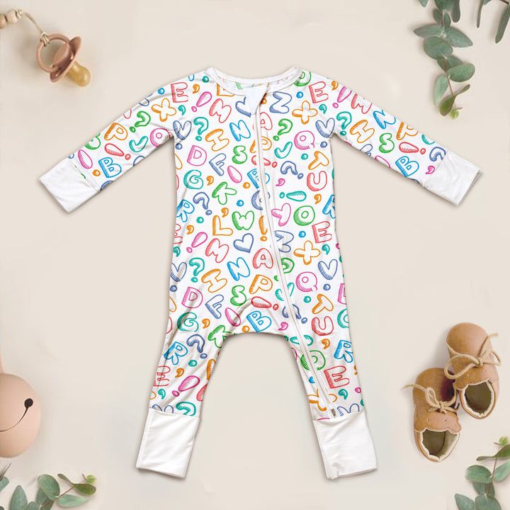 Doodle Delight Bamboo Zipper Pajamas for Infants - Colorful & Educational