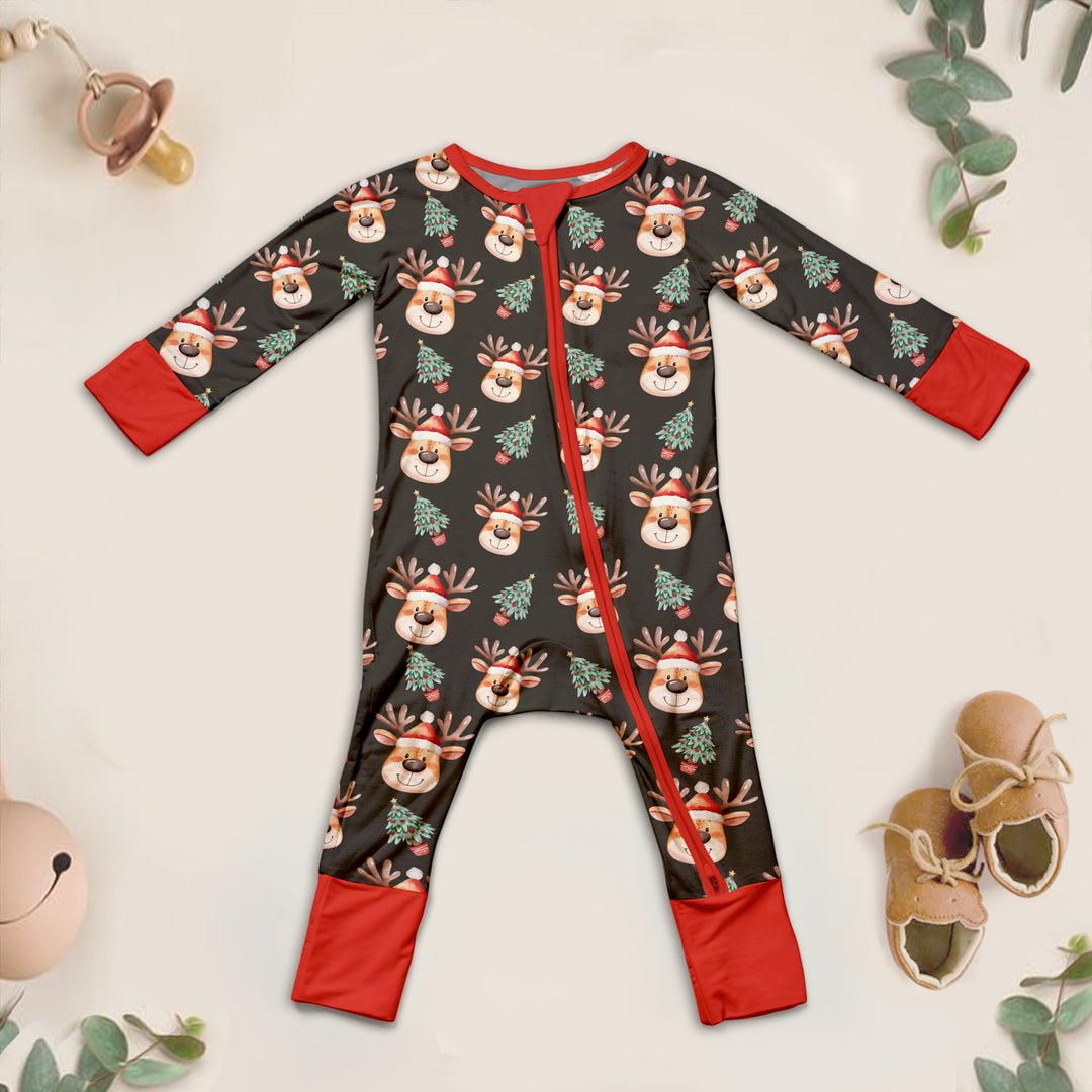 Christmas Reindeer Bamboo Footie Pajamas for Babies - Comfy & Cute