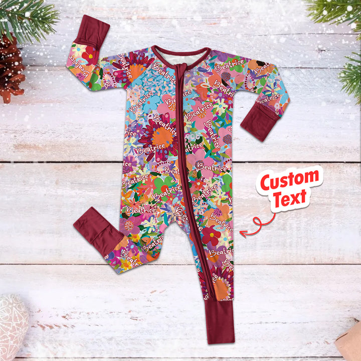 Rainbow Blooms Custom Name Convertible Zippered Romper