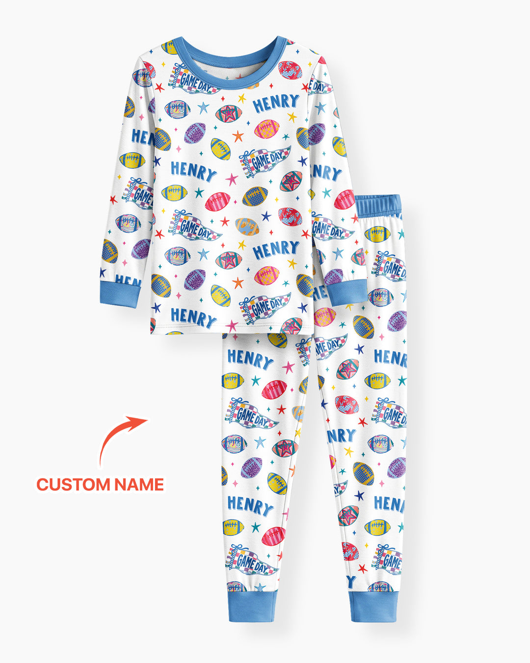 Custom Name Game day Bamboo Two Piece Long Sleeve Pajama Set