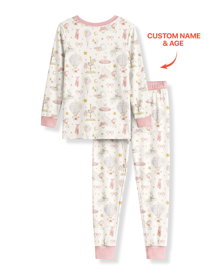 Little Ballerina Birthday Custom Name & Age Bamboo Two Piece Long Sleeve Pajama Set
