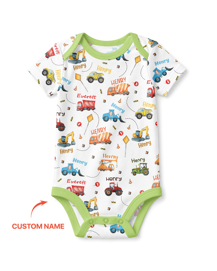 Construction Vehicles Custom Name Bamboo Bodysuit