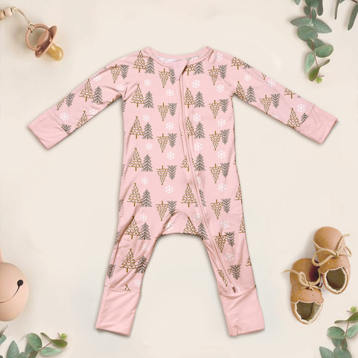 Pink Winter Wonderland Bamboo Pajamas for Infants - Cozy & Festive