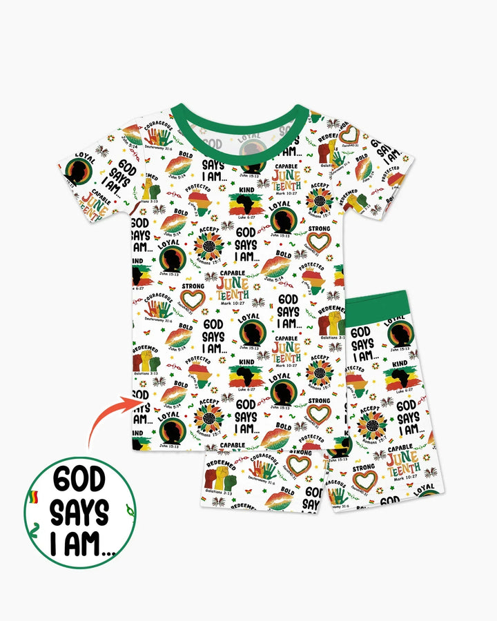 God Says I Am Juneteenth Bamboo Two Piece Short Sleeve Shorts Pajama Set