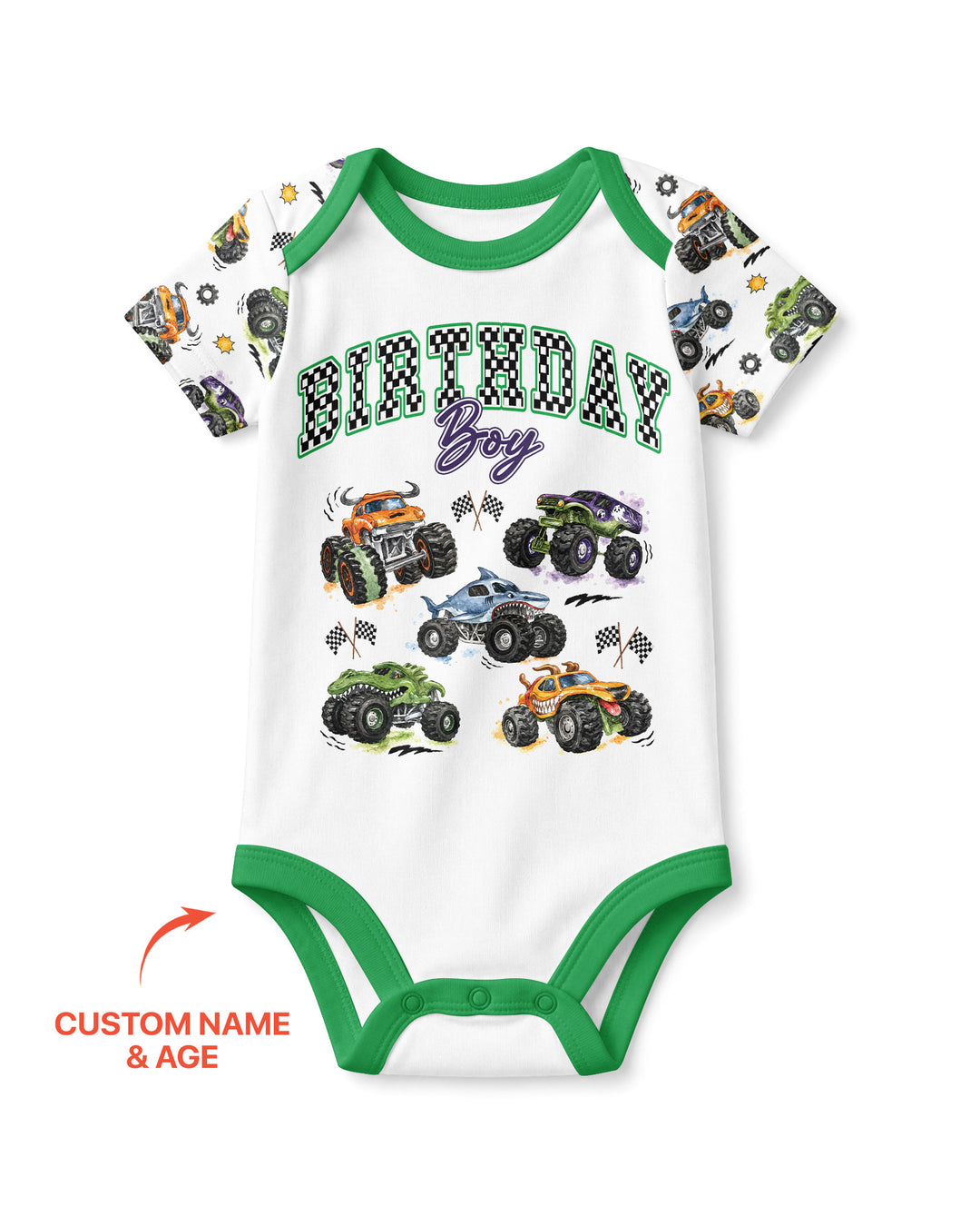 Personalized Monster Truck Birthday Bamboo Bodysuit