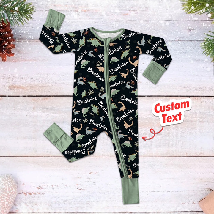 Navy Jurassic Jungle Custom Name Convertible Zippered Romper