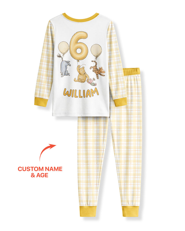 Little Bear Birthday Custom Name And Age Balloon Bamboo Two Piece Long Sleeve Pajama Set