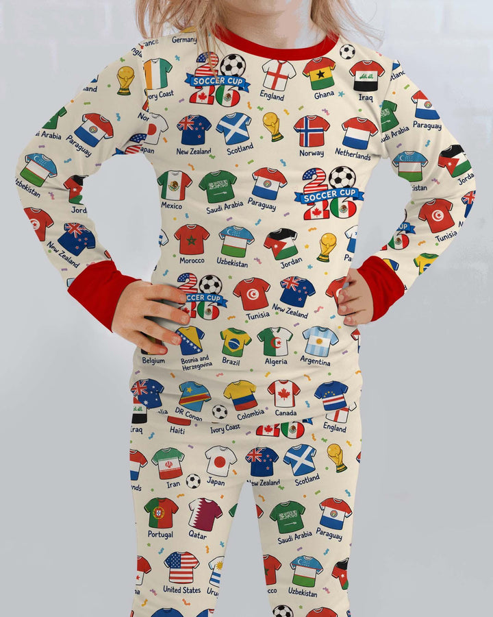 2026 Soccer World Jersey Flag Bamboo Two Piece Long Sleeve Pajama Set