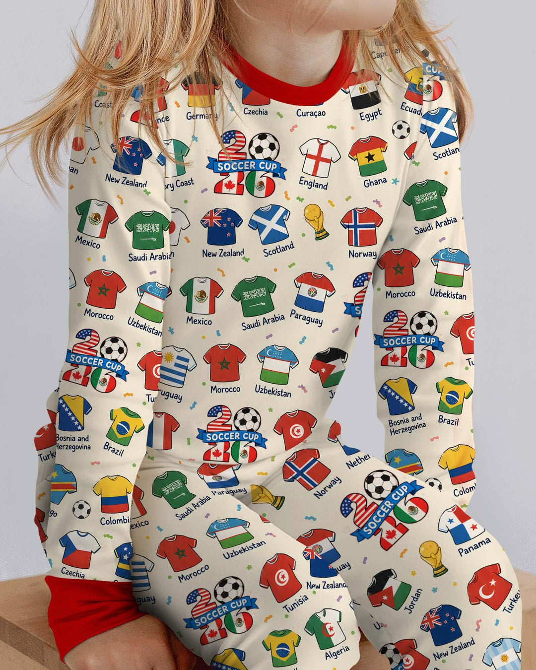 2026 Soccer World Jersey Flag Bamboo Two Piece Long Sleeve Pajama Set