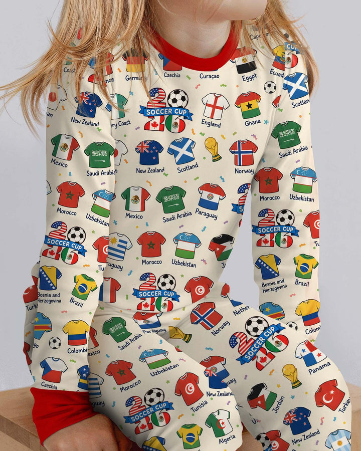 2026 Soccer World Jersey Flag Bamboo Two Piece Long Sleeve Pajama Set