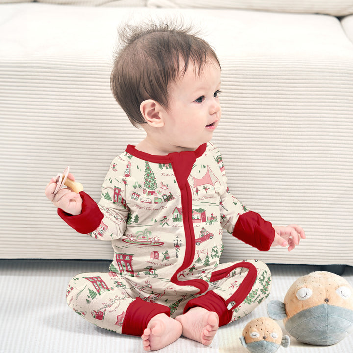 Christmas Village Bamboo Zipper Pajamas for Infants - Enchanting & Comfortable