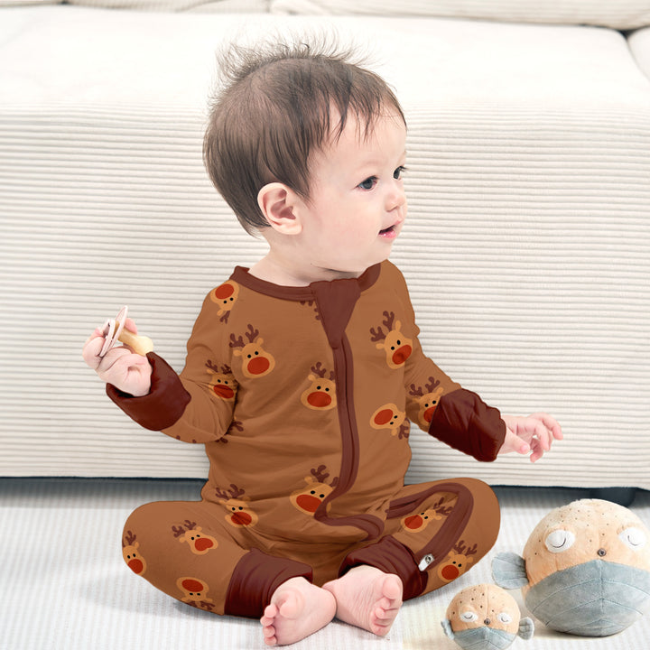 Reindeer Smiles Bamboo Zipper Pajamas for Infants - Warm & Whimsical