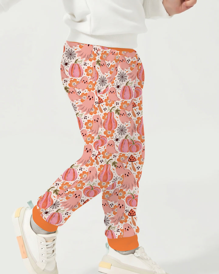 Pink Ghost Pumpkin Fall Floral Halloween Bamboo Jogger