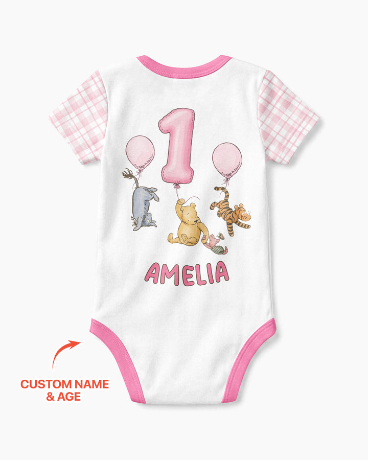Little Bear Birthday Custom Name And Age Balloon Bamboo Bodysuit