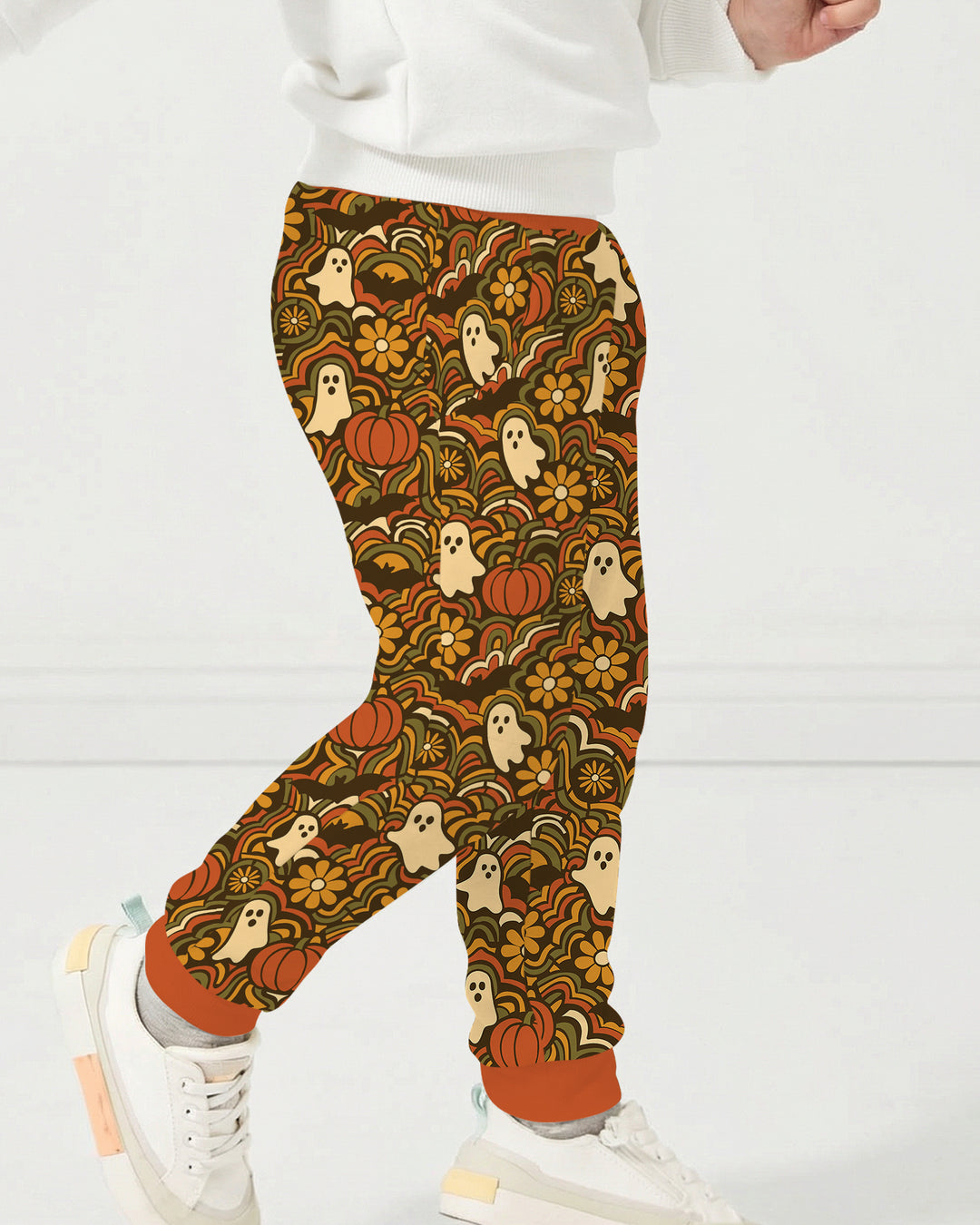 Retro Halloween Ghost Pumpkin Floral Bamboo Jogger