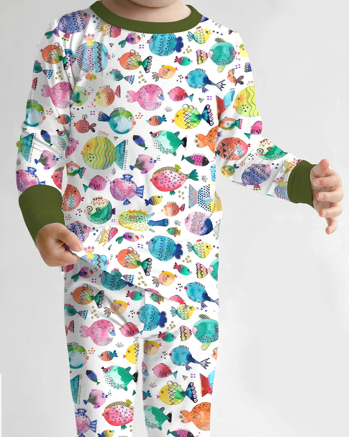 Rainbow Reef Fish Bamboo Two Piece Long Sleeve Pajama Set