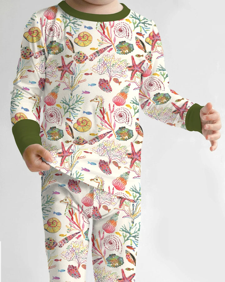 Tropical Reef Whimsy  Bamboo Two Piece Long Sleeve Pajama Set