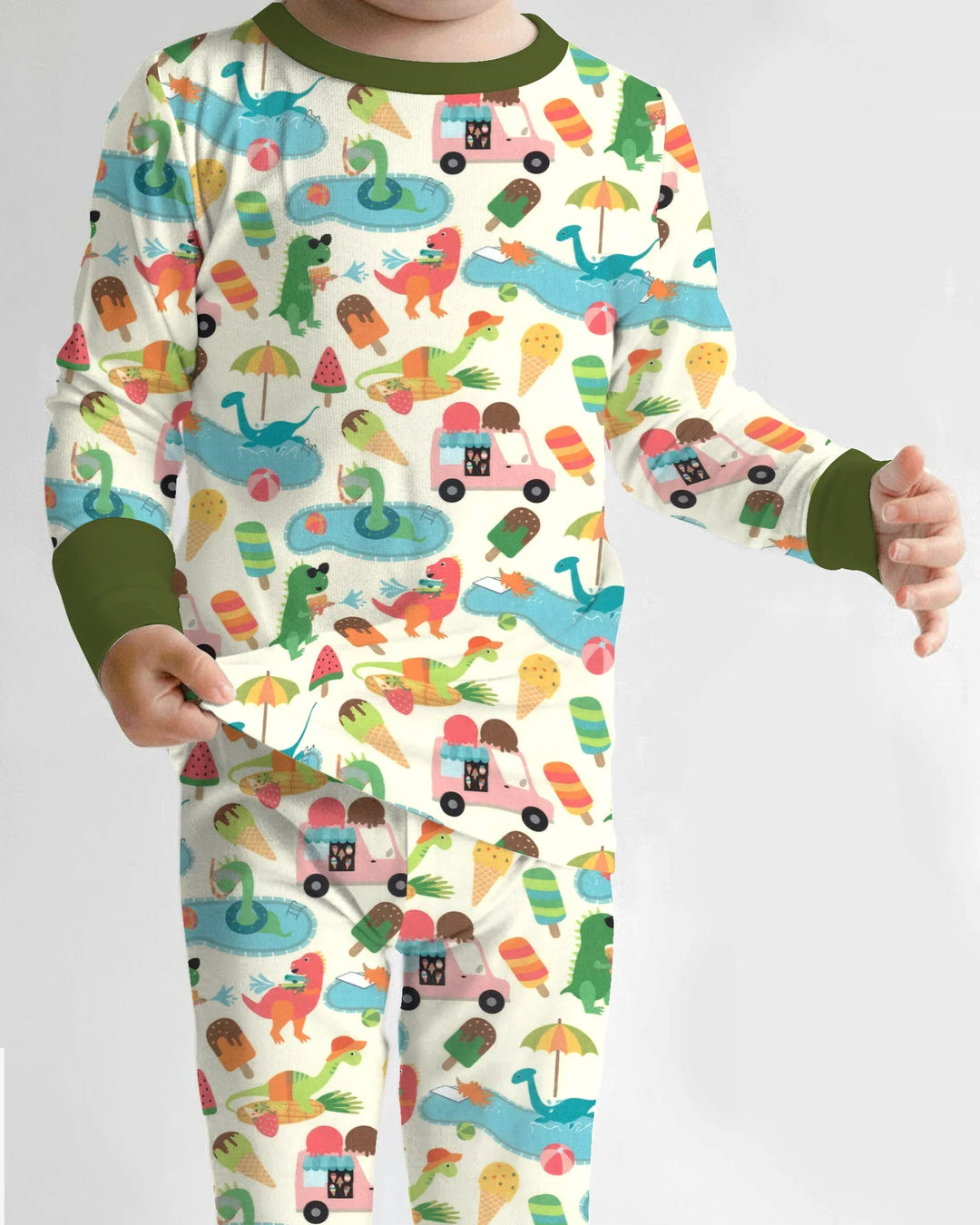 Conjunto de Pijama de Dos Piezas de Bambú de Manga Larga Dino Summer Splash