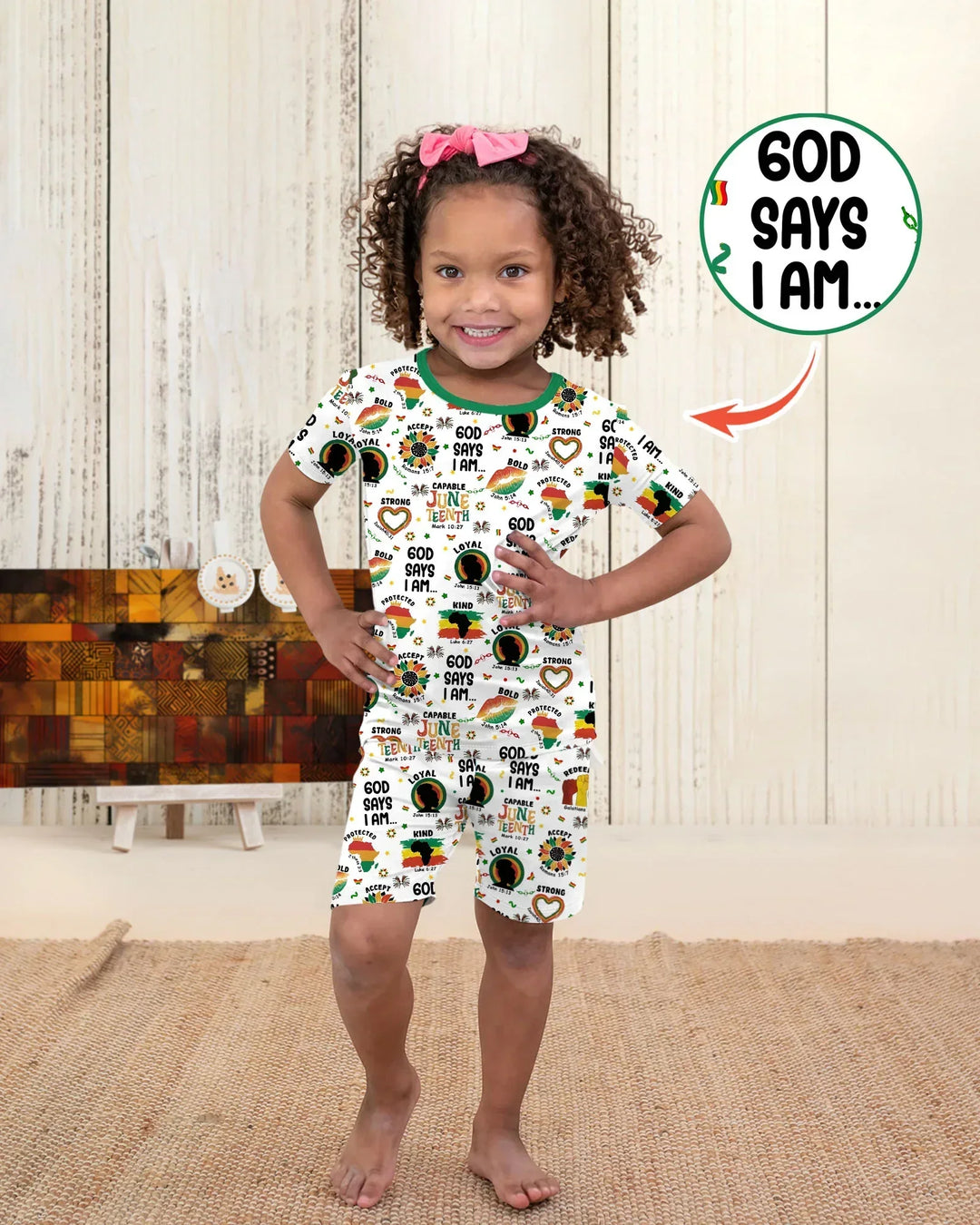 God Says I Am Juneteenth Bamboo Two Piece Short Sleeve Shorts Pajama Set