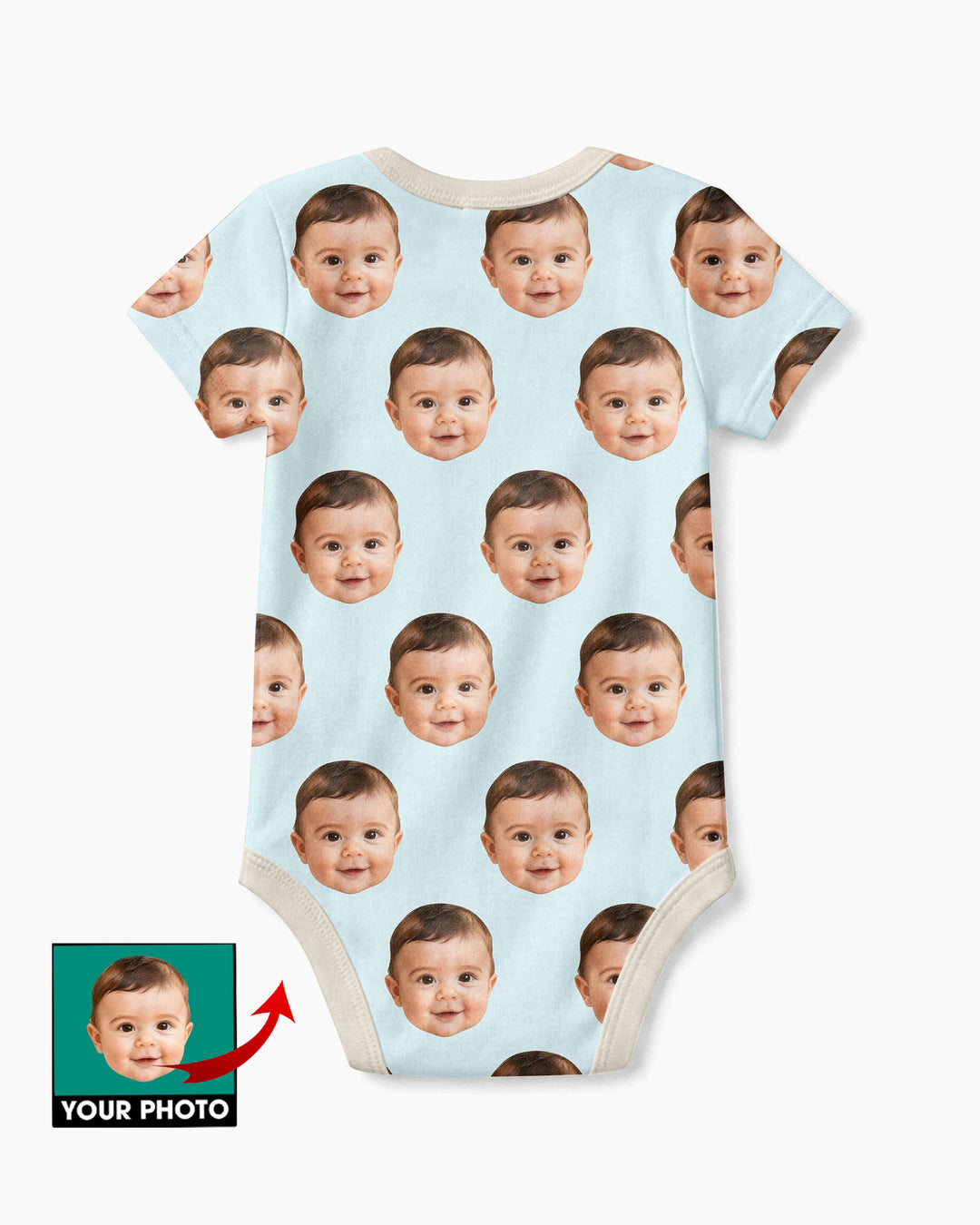 Custom Baby Face Bodysuit, Long/Short Sleeve Baby Romper, All Over Print Newborn Gift
